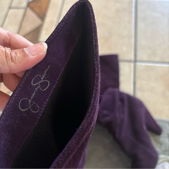 Sz 9B Jessica Simpson Deep Purple Heeled Boots with defects sexy club shoes - Picture 11 of 16